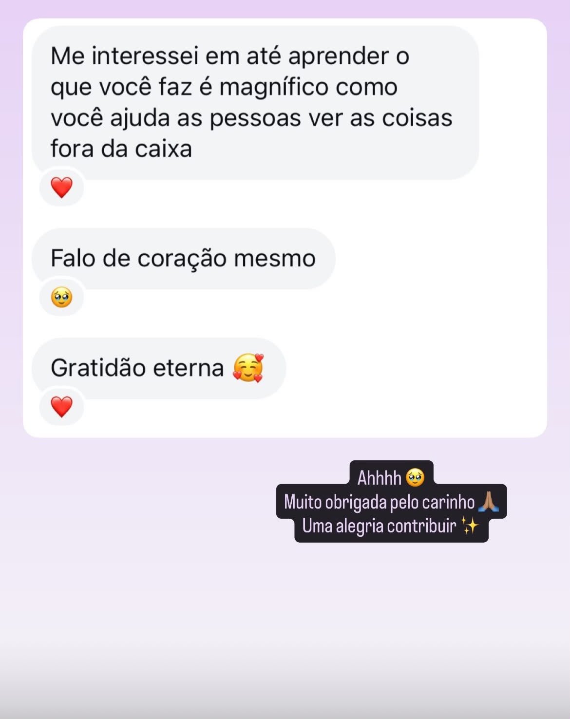 Imagem de depoimento enviada para compartilhar a experiência de atendimento