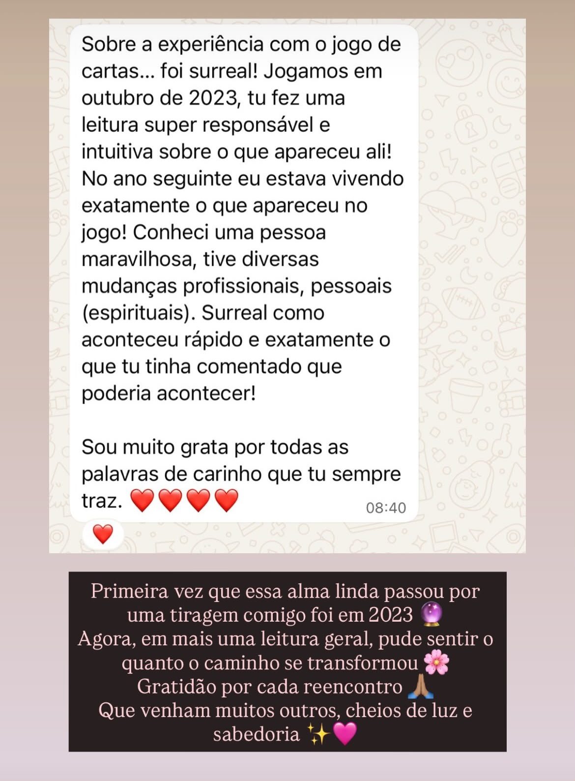 Imagem de depoimento enviada para compartilhar a experiência de atendimento