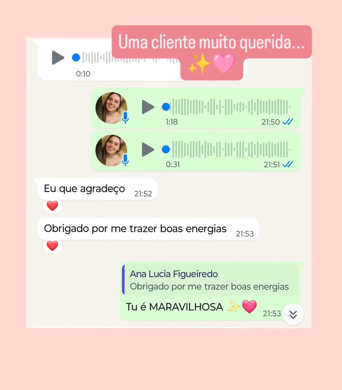 Imagem de depoimento enviada para compartilhar a experiência de atendimento