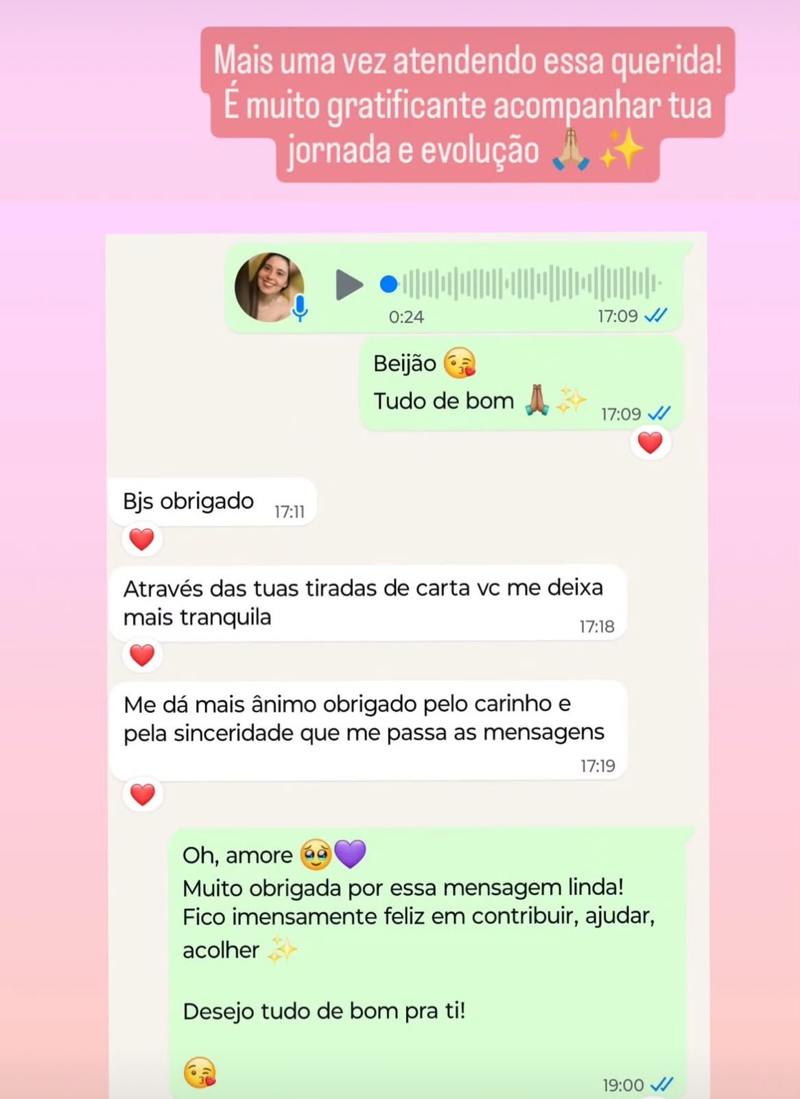 Imagem de depoimento enviada para compartilhar a experiência de atendimento