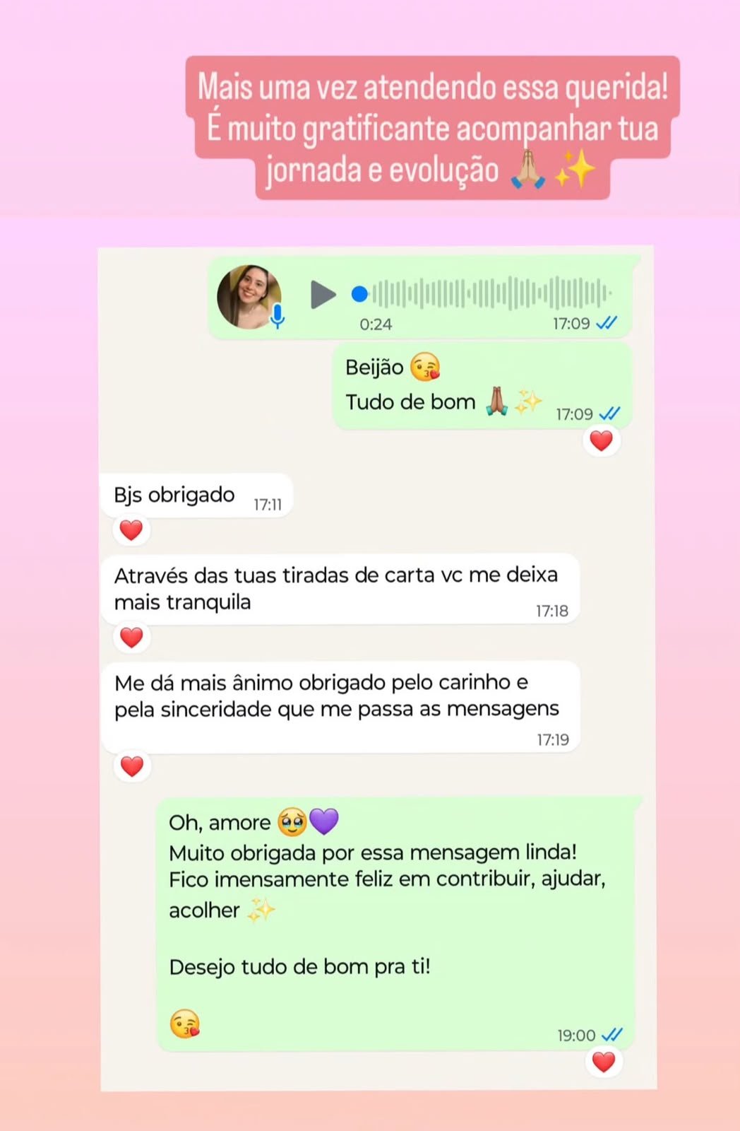 Imagem de depoimento enviada para compartilhar a experiência de atendimento