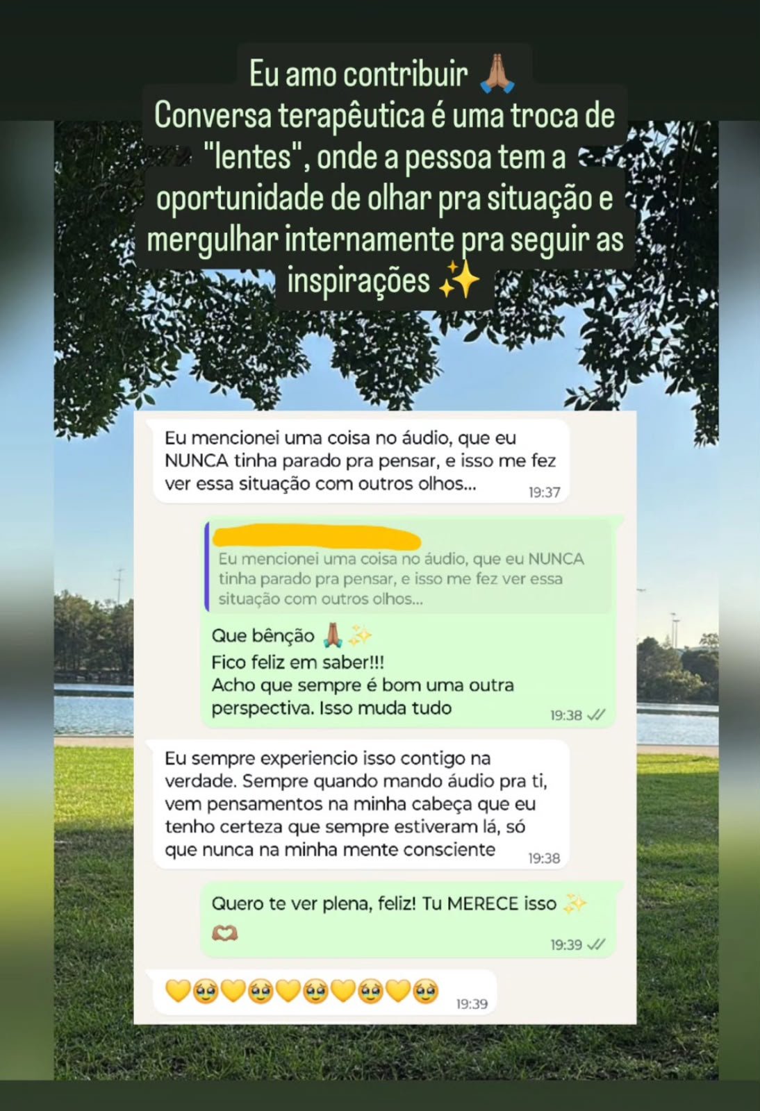 Imagem de depoimento enviada para compartilhar a experiência de atendimento