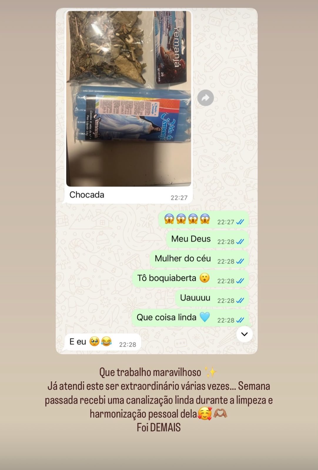 Imagem de depoimento enviada para compartilhar a experiência de atendimento